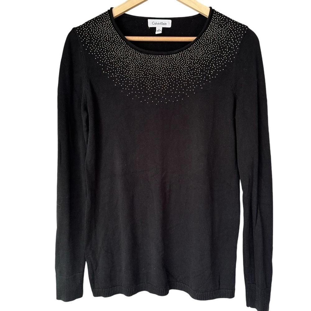 Calvin Klein Long Sleeve Gold Embellished Crewneck Sweater, Small